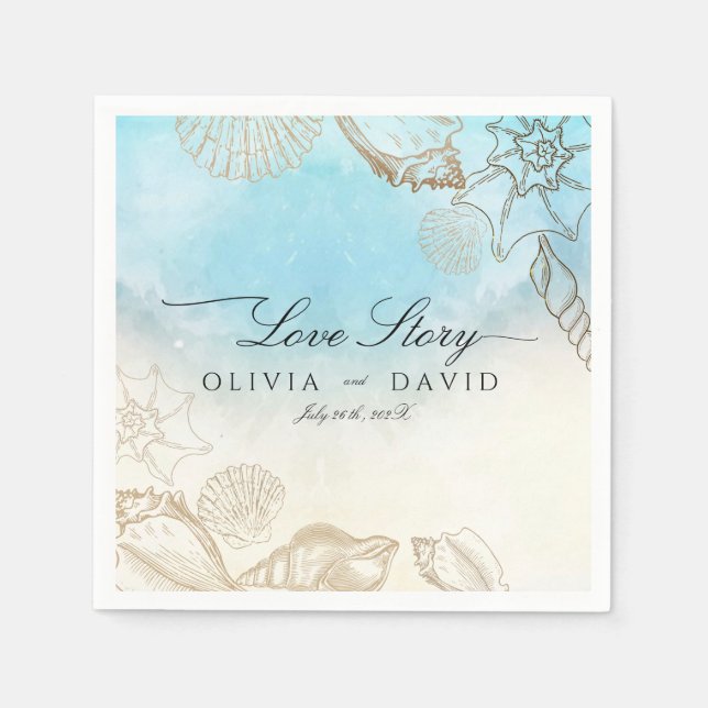 Serviette En Papier Mariage de mer Été Bleu Océan Plage Mariage (Devant)