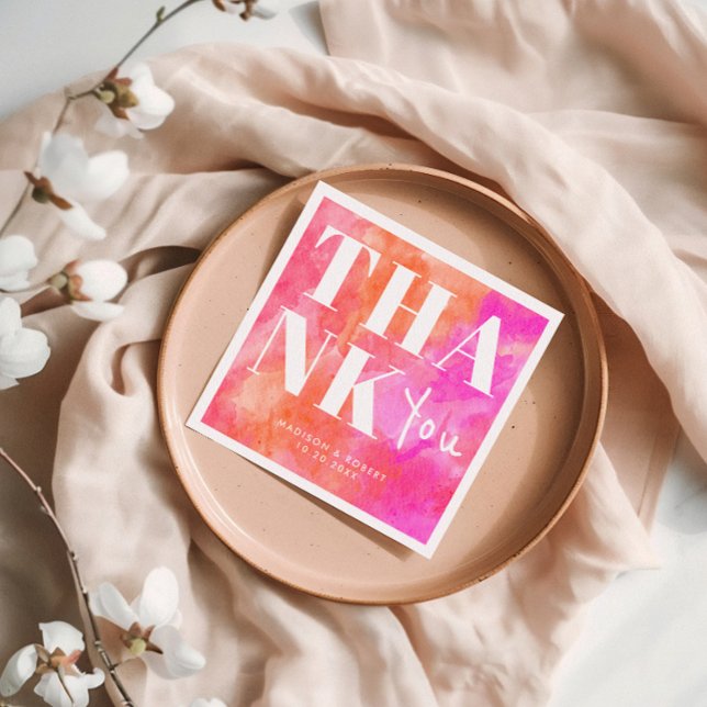 Serviette En Papier Mariage de Merci Abstrait rose et orange (Créateur téléchargé)