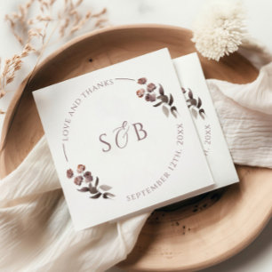 Serviette En Papier Mariage de Merci floral pourpre