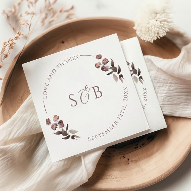 Serviette En Papier Mariage de Merci floral pourpre (Créateur téléchargé)