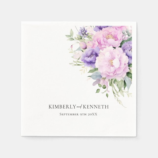 Serviette En Papier Mariage de Merci Floral rose violet (Devant)