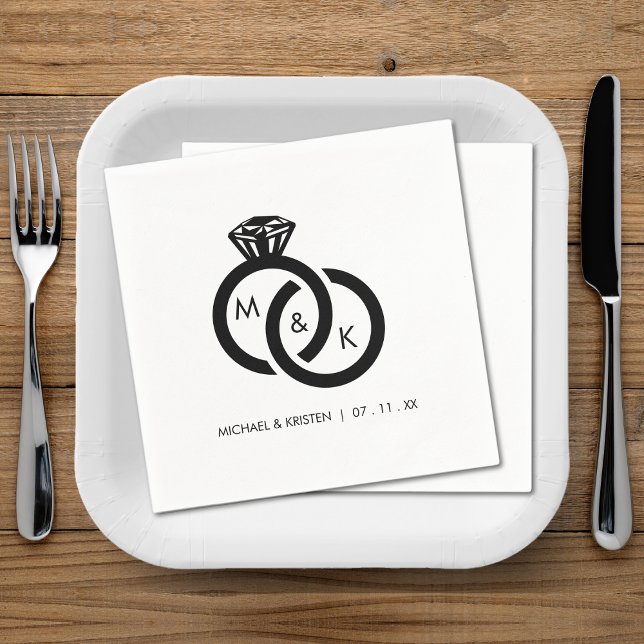 Serviette En Papier Mariage de monogramme à anneau de diamant (Diamond Ring Couple Monogram Wedding Napkins
)