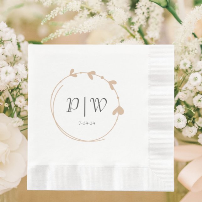 Serviette En Papier Mariage de monogramme Beige Simple Heart (In Situ Wedding)