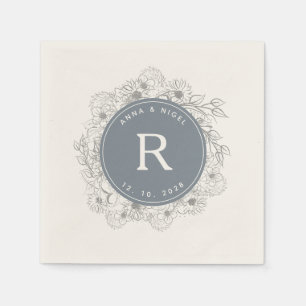Serviette En Papier Mariage de monogramme bleu foncé