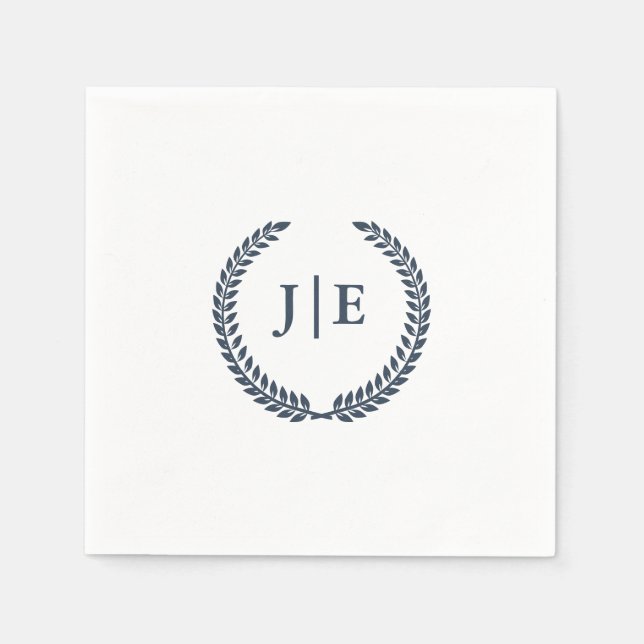Serviette En Papier Mariage de monogramme classique de couronne botani (Devant)