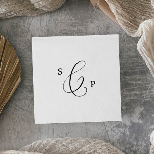 Serviette En Papier Mariage de monogramme de calligraphie noire délica