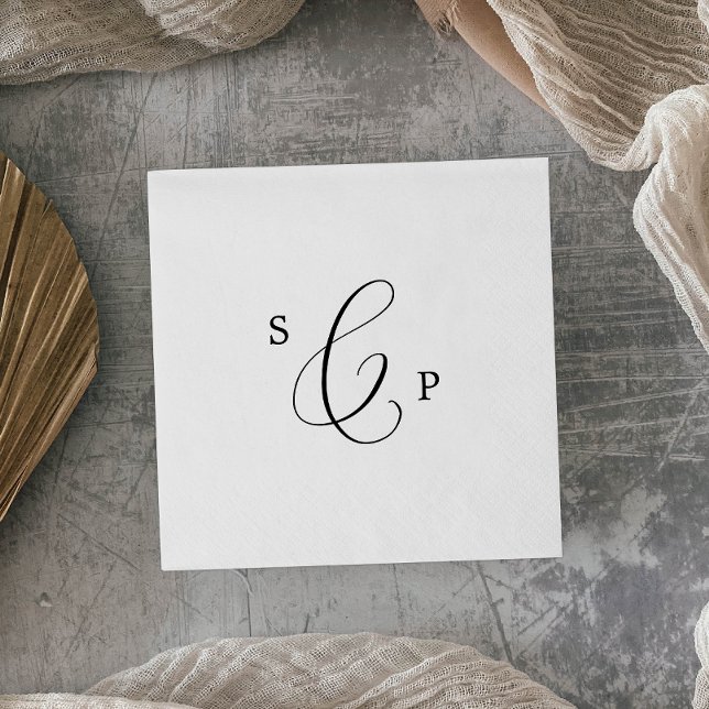 Serviette En Papier Mariage de monogramme de calligraphie noire délica (Créateur téléchargé)