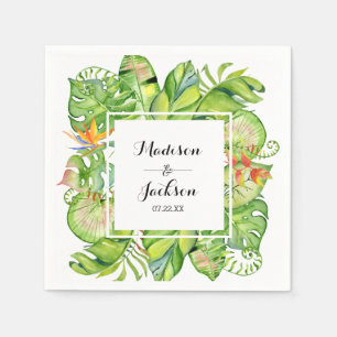 Serviette En Papier Mariage de monogramme de couronne de palme tropica