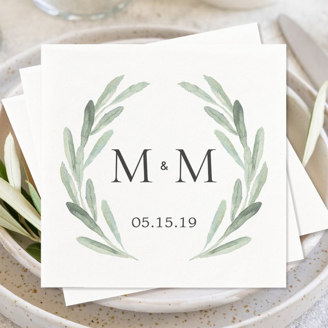 Serviette En Papier Mariage de monogramme de courroie vert rustique (Créateur téléchargé)