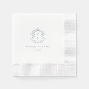 Serviette En Papier Mariage de monogramme de crête bleu poussiéreux