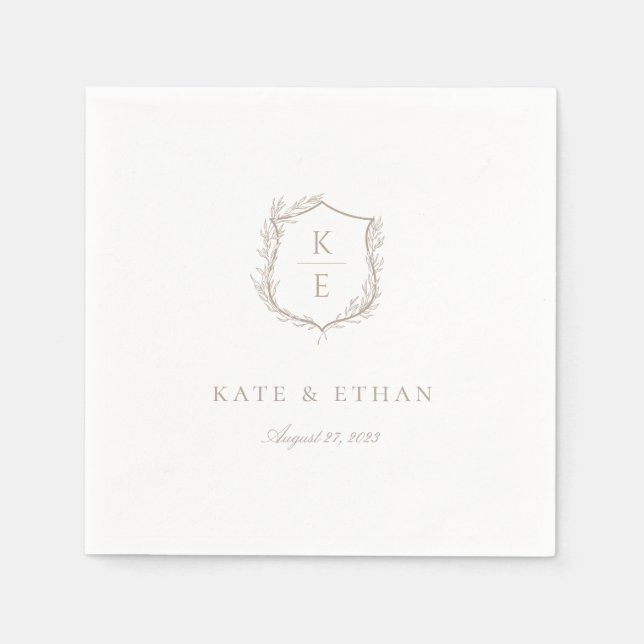 Serviette En Papier Mariage de monogramme de crête botanique (Devant)