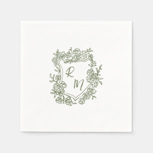 Serviette En Papier Mariage de monogramme de crête florale funky tiré 