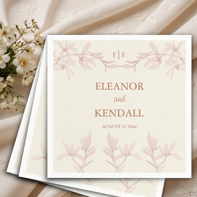 Serviette En Papier Mariage de monogramme de fleurs intemporel (Créateur téléchargé)