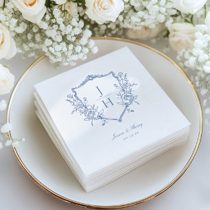 Serviette En Papier Mariage de monogramme de la crête florale de la Ré