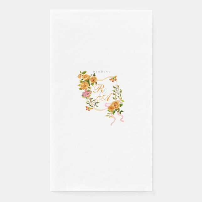 Serviette En Papier Mariage de monogramme de ruban Rose d'or (Devant)