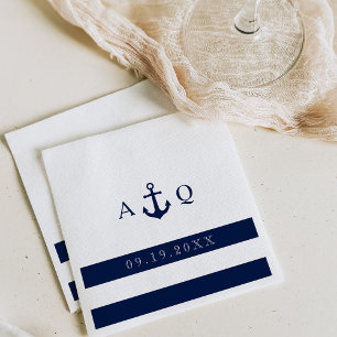 Serviette En Papier Mariage de monogramme de thème nautique en gras