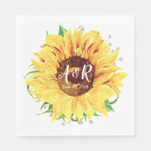 Serviette En Papier Mariage de monogramme de tournesol jaune