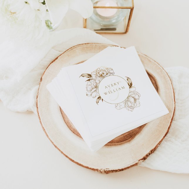 Serviette En Papier Mariage de Monogramme d'or blanc (Créateur téléchargé)