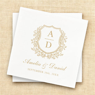 Serviette En Papier Mariage de monogramme élégant de la crête d'or mod