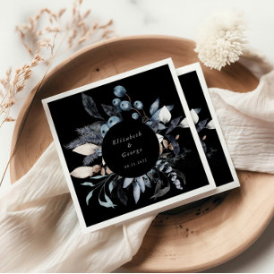 Serviette En Papier Mariage de monogramme Floral d'hiver bleu gelé