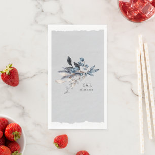 Serviette En Papier Mariage de monogramme floral hivernal givré