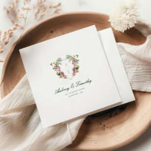 Serviette En Papier Mariage de monogramme floral tropical