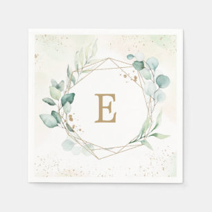 Serviette En Papier Mariage de monogramme géométrique Eucalyptus Green