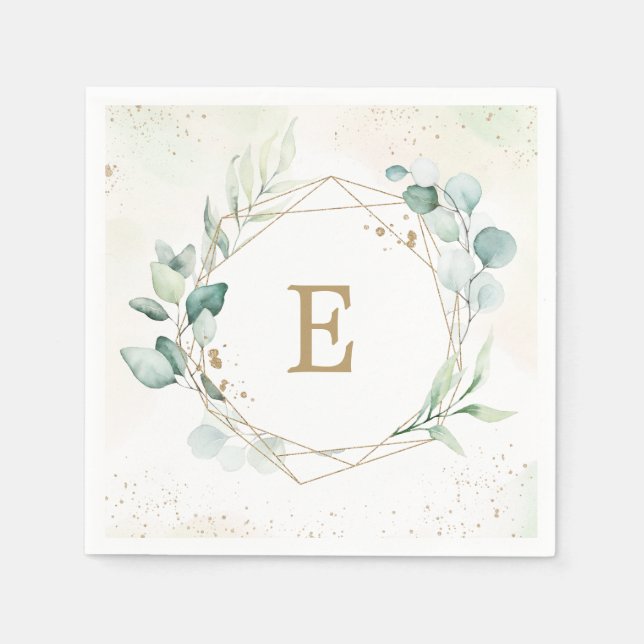 Serviette En Papier Mariage de monogramme géométrique Eucalyptus Green (Devant)