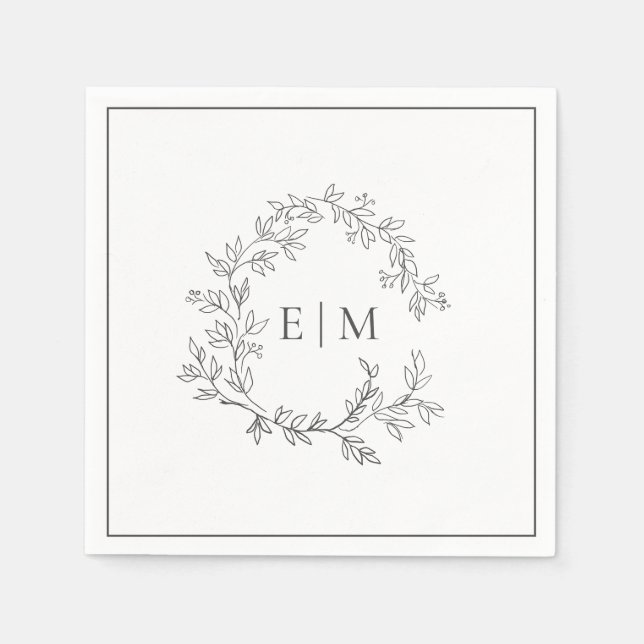 Serviette En Papier Mariage de monogramme gris moderne (Devant)
