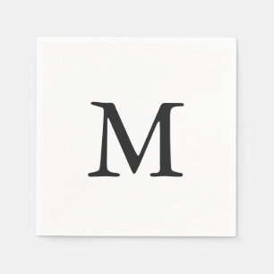 Serviette En Papier Mariage de monogramme noir minimal