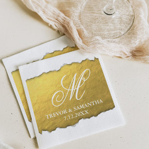 Serviette En Papier Mariage de monogramme or Faux