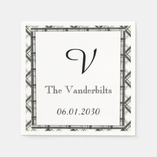 Serviette En Papier Mariage de monogramme plaqué noir et blanc