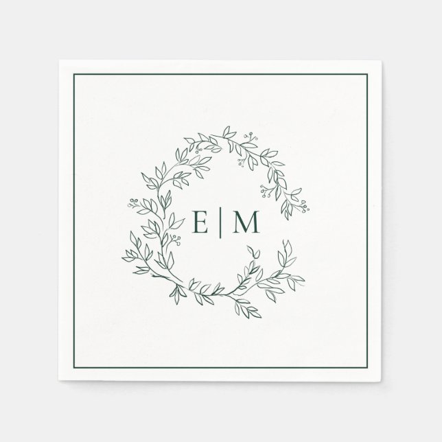 Serviette En Papier Mariage de monogramme vert émeraude moderne (Devant)