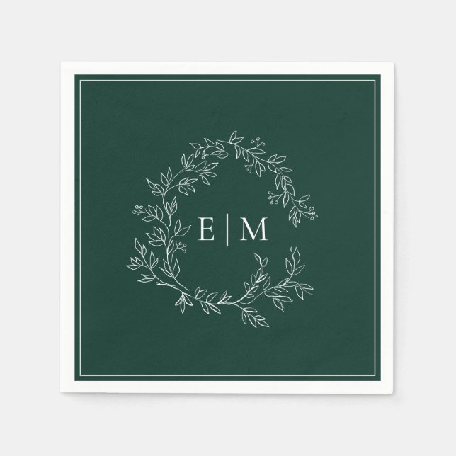 Serviette En Papier Mariage de monogramme vert émeraude moderne (Devant)