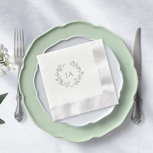 Serviette En Papier Mariage de monogramme vert Sage (Créateur téléchargé)