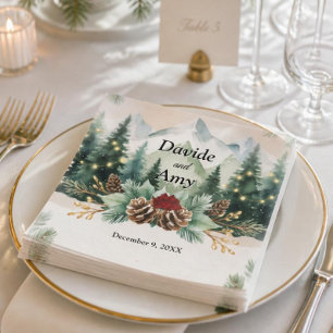 Serviette En Papier Mariage de montagne hivernal rustique Cônes de pi