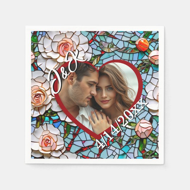 Serviette En Papier Mariage de mosaïque en verre et carrelage personna (Devant)