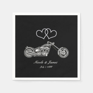 Serviette En Papier Mariage de motards aux coeurs d'argent et motos