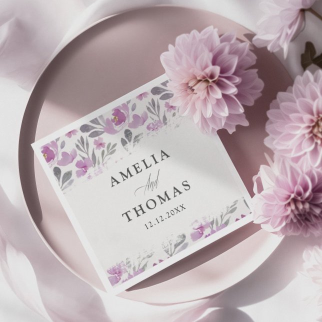 Serviette En Papier Mariage de Motif d'aquarelle florale rustique (Créateur téléchargé)