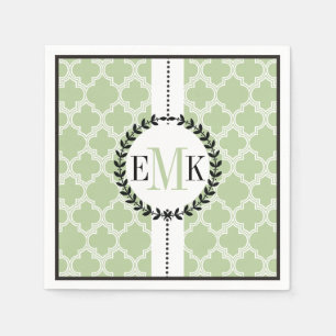Serviette En Papier Mariage de motif de feuille de sable vert blanc
