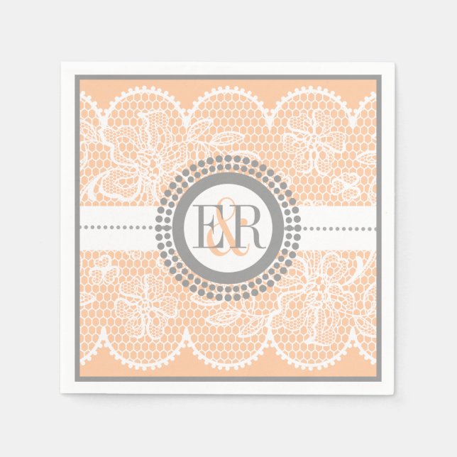 Serviette En Papier Mariage de motif en dentelle blanche (Devant)