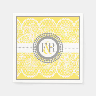 Serviette En Papier Mariage de motif en dentelle jaune blanc