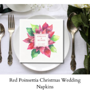 Serviette En Papier Mariage de Noël au poinsettia rouge