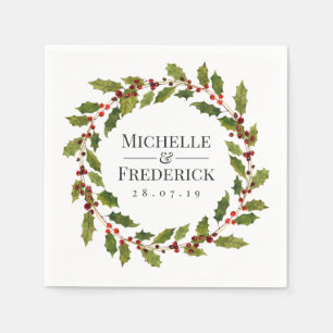 Serviette En Papier Mariage de Noël Floral Holly Aquarelle