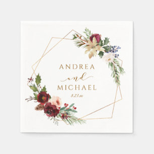 Serviette En Papier Mariage de Noël Hiver Couronne Rouge Aquarelle