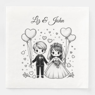 Serviette En Papier Mariage de nom personnalisé de couple mignon