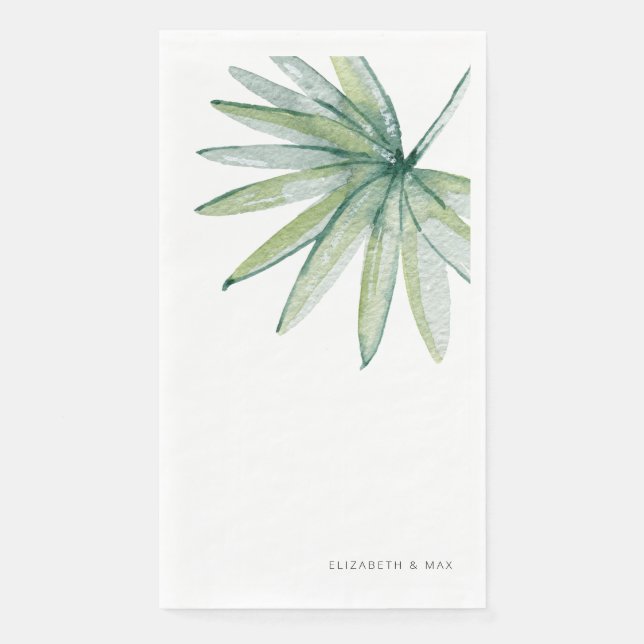 Serviette En Papier Mariage de noms de couples tropicaux blancs (Devant)