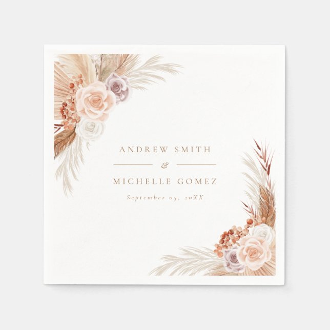 Serviette En Papier Mariage de Pampas Rose en terre cuite Boho (Devant)