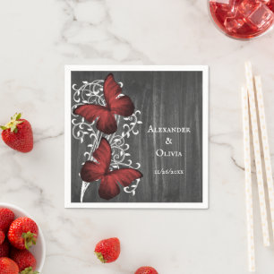 Serviette En Papier Mariage de papillon rustique rouge