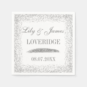 Serviette En Papier Mariage de Parties scintillant blanc et gris glam